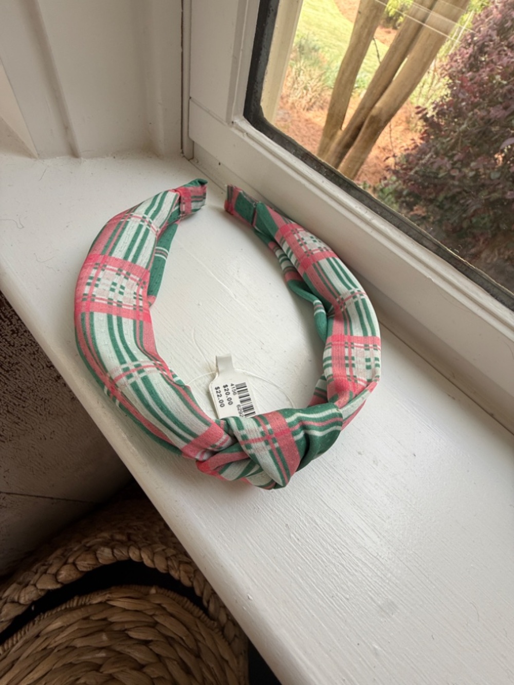 NWT Anthropologie Green Preppy Checkered Knotted Headband - Picture 6 of 7